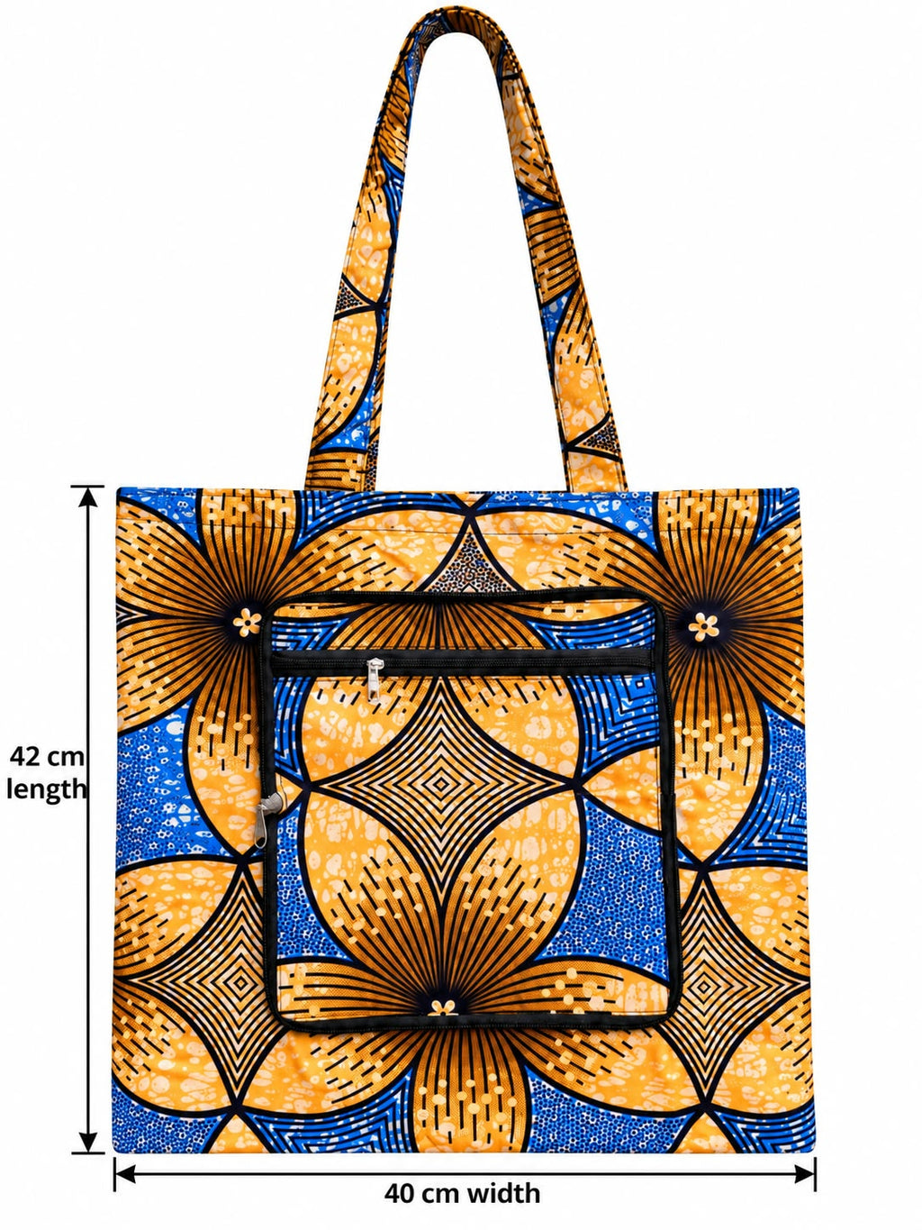 Nsoromma Gold shopping bag measuring 40 cm wide and 42 cm tall excluding handles