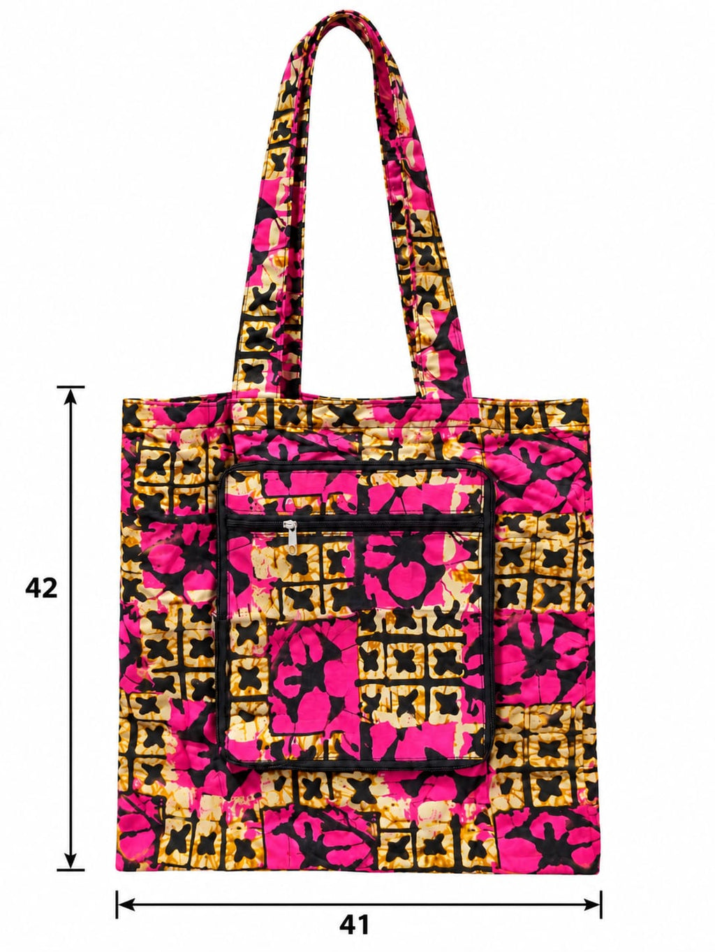 Akosua Rose shopping bag with width marked 41 and height marked 42, excluding handles