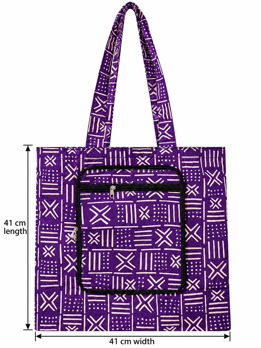 Kumasi Purple shopping bag measuring 41 cm wide and 41 cm tall excluding handles