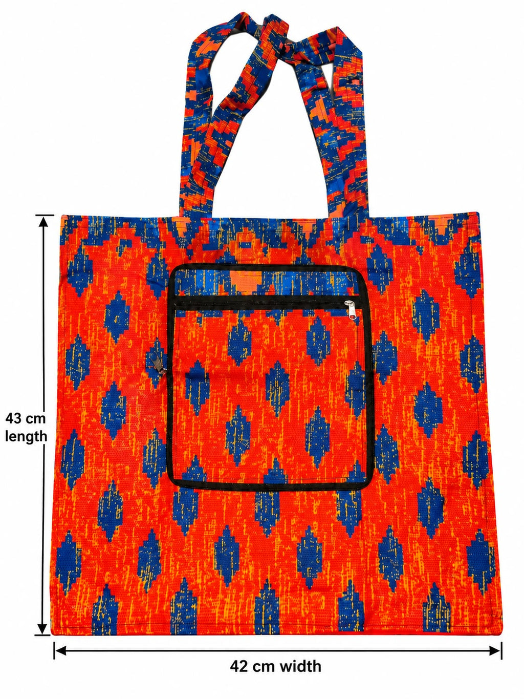 Accra Sunset shopping bag measuring 42 cm wide and 43 cm tall excluding handles