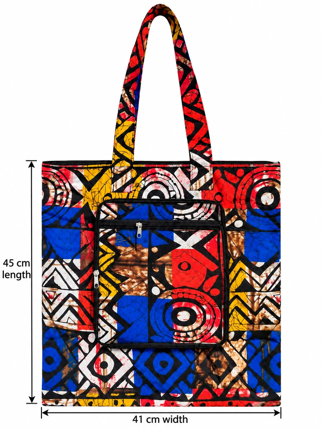 Bonwire Patchwork shopping bag measuring 41 cm wide and 45 cm tall excluding handles
