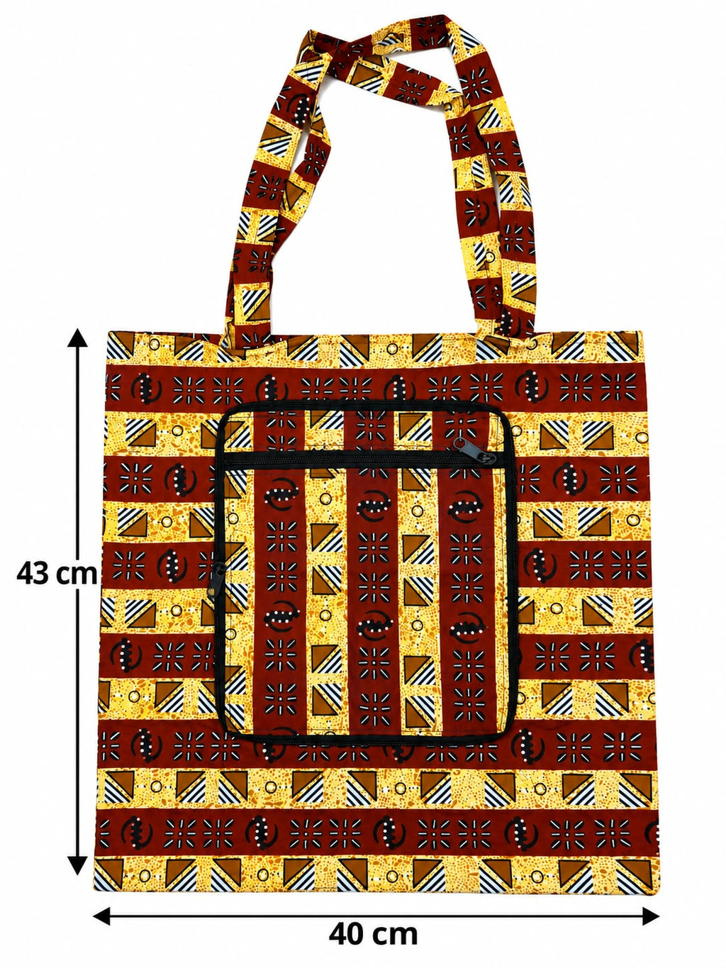 Tamale Glow shopping bag measuring 40 cm wide and 43 cm tall, excluding handles