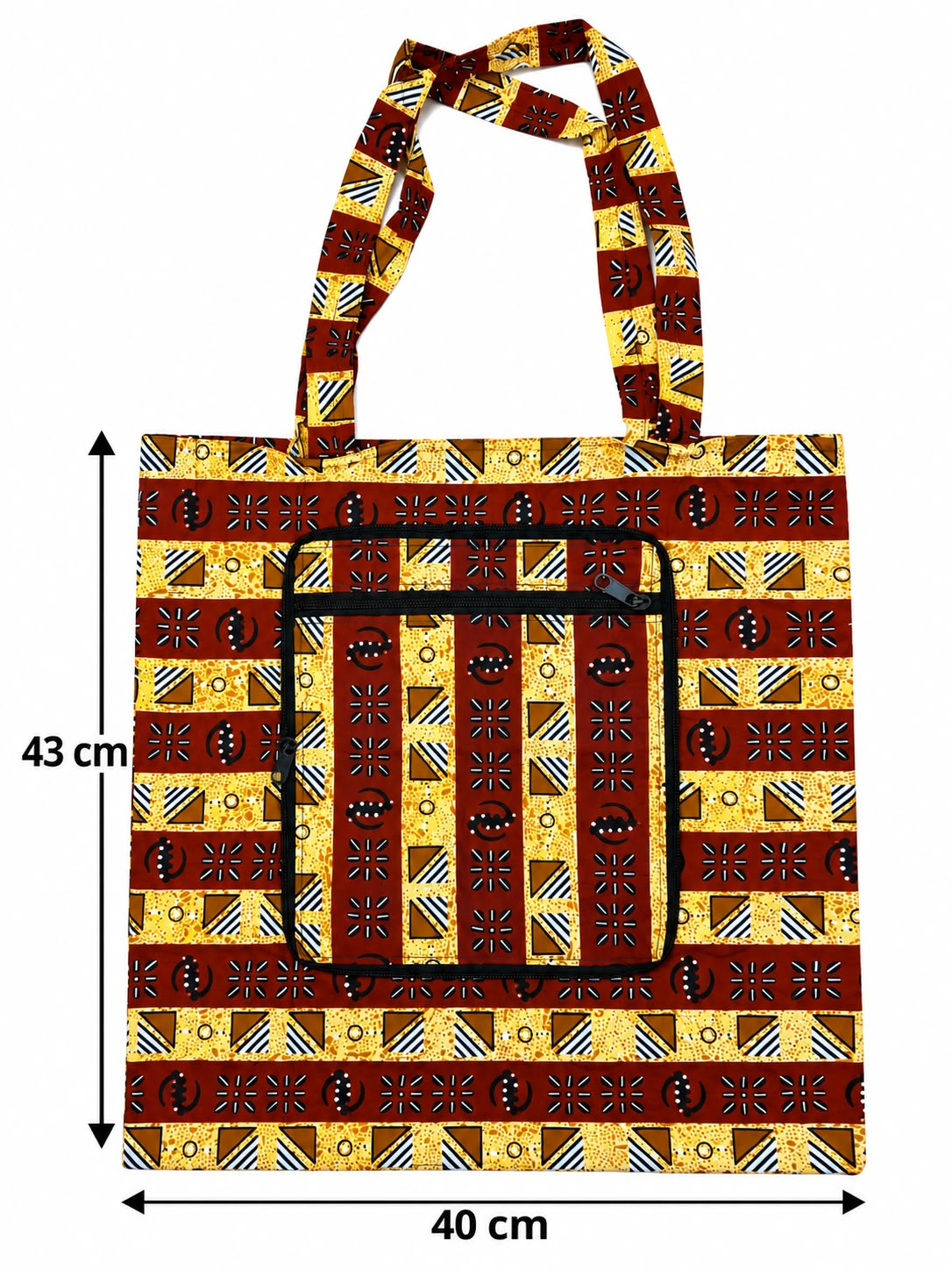 Tamale Glow shopping bag measuring 40 cm wide and 43 cm tall, excluding handles