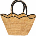 Bolga Dawn large African basket in golden elephant grass with braided handles and wavy rim