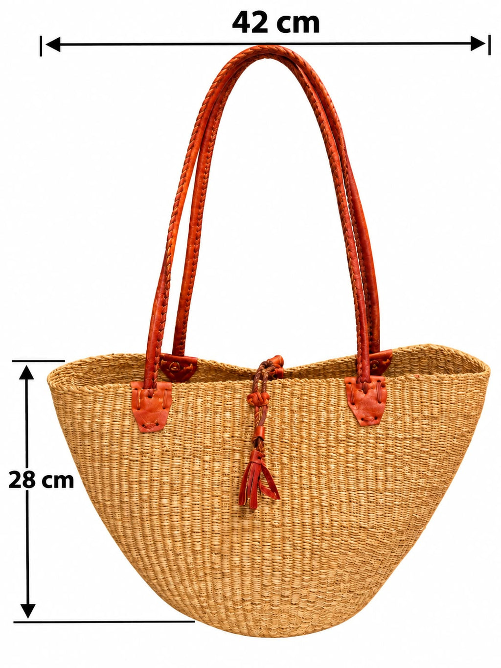 Aburi Breeze medium African basket with dimensions, 42cm wide by 28cm tall