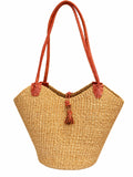 Handmade African medium basket Elmina Sands with natural straw and terracotta leather handles