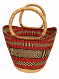 Handmade African medium basket Ashanti Ember in red, black and cream geometric weave