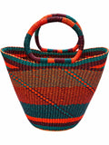 Handmade African medium basket Ada Foah Sunset in teal, orange and deep maroon weave