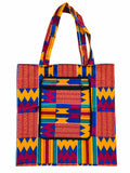 Kumasi Carnival small African-print shopping bag open in yellow, blue, teal and magenta