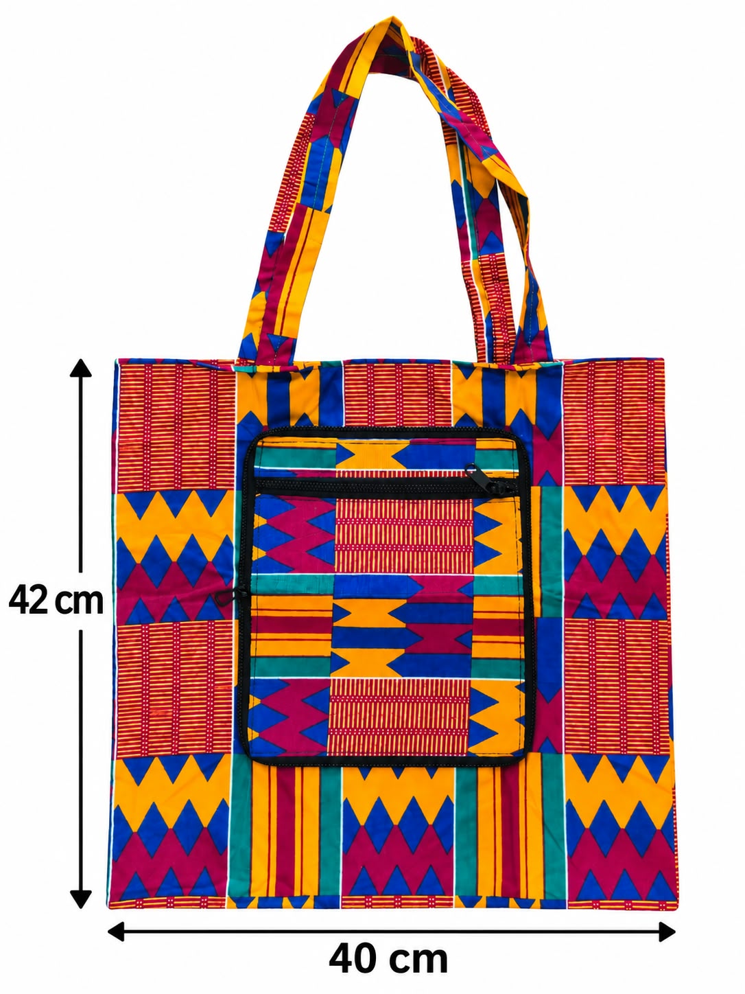 Kumasi Carnival small bag measuring 40 cm wide and 42 cm tall excluding handles