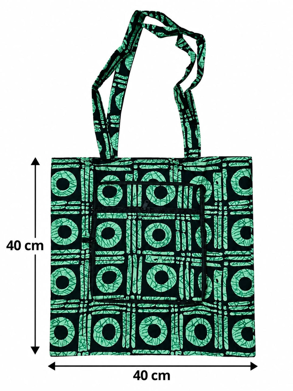 Aburi Jade shopping bag measuring 40 cm wide and 40 cm tall, excluding handles