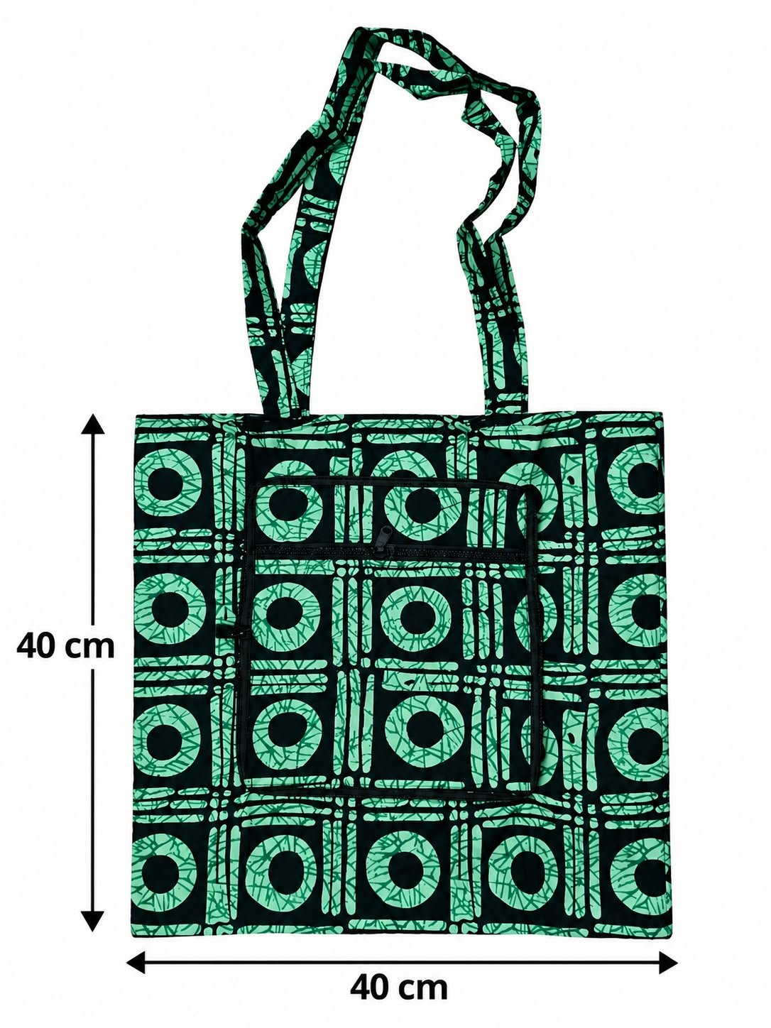 Aburi Jade shopping bag measuring 40 cm wide and 40 cm tall, excluding handles