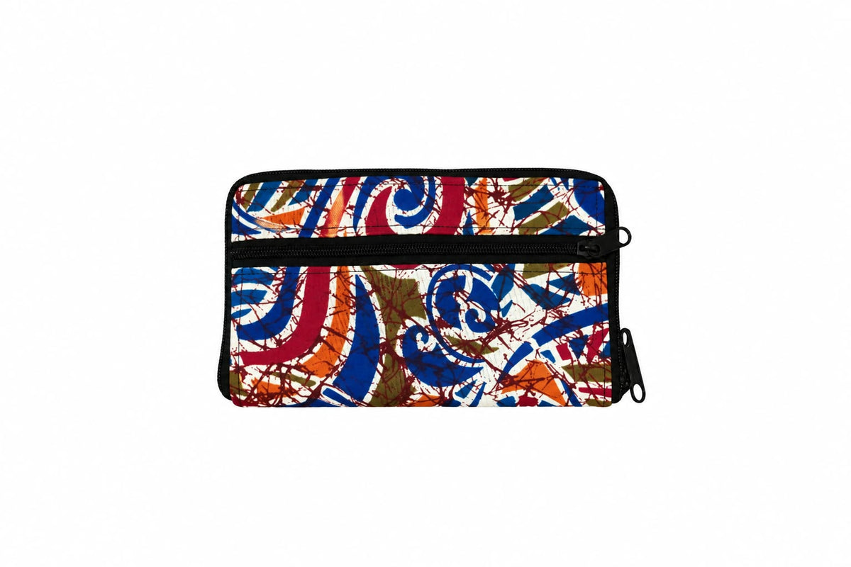 Elmina Swirl shopping bag folded into its zipped pouch
