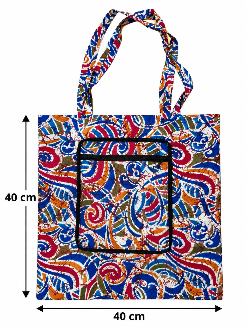 Elmina Swirl shopping bag measuring 40 cm wide and 40 cm tall, excluding handles