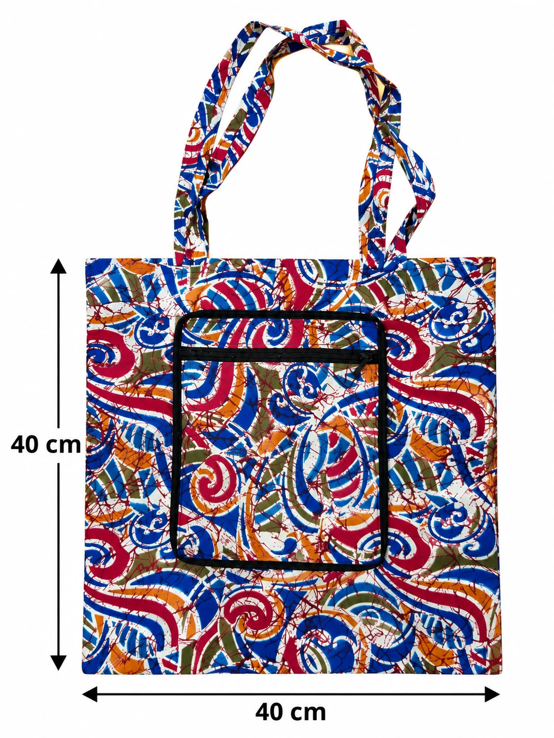 Elmina Swirl shopping bag measuring 40 cm wide and 40 cm tall, excluding handles
